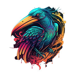 Epic, Unique, and Artistic Ibis Animal Moscot Sports Team Logo T-Shirt Graphic Design in Tattoo Style with Neon Colors Isolated on Transparent Background PNG generative AI
