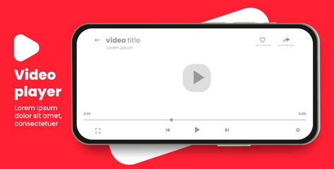 Mobile video player. vector Ui concept for video player app on mobile devices with realistic night city ilustration. smartphone full screen to watch videos.