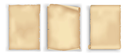 set of realistic parchment old paper isolated