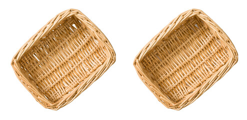 Rectangular wicker basket isolated on the white background, top view.