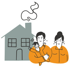 hand drawn doodle Happy family at home illustration