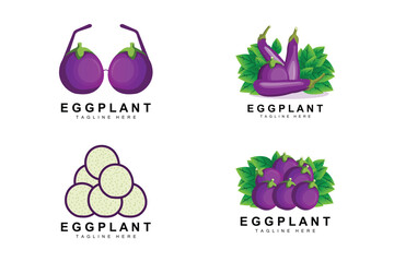 Eggplant Logo Design, Vegetables Illustration Purple Vegetable Plantation Vector, Product Brand Icon Template