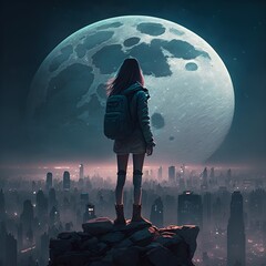 A girl on the moon