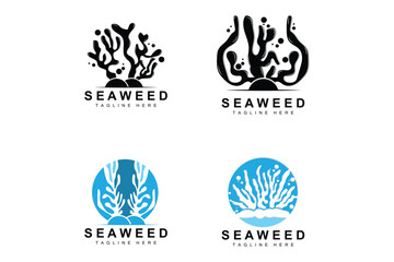 Seaweed Logo Design, Underwater Plant Illustration, Cosmetics And Food Ingredients