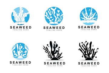 Seaweed Logo Design, Underwater Plant Illustration, Cosmetics And Food Ingredients