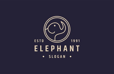 elephant with lineart style logo design icon