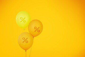 Colored bright yellow balloons and percent icon