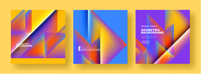 Set of abstract backgrounds - overlapping triangles with fluid gradients design. Collection of covers, templates, flyers, placards, brochures, banners