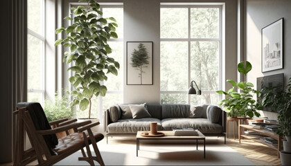Fototapeta na wymiar Minimalist living room. Generative AI