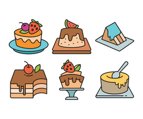 cake, pudding, ice cream and dessert icons set