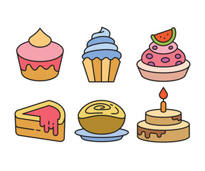 cake, pudding, ice cream and dessert icons set