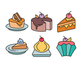 cake, pudding, ice cream and dessert icons set