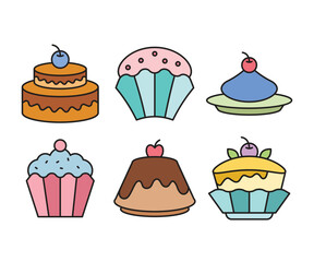 cake, pudding, ice cream and dessert icons set