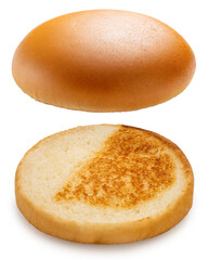 Freshly baked Hamburger bread isolated on white background, Hamburger bread on white With work path.