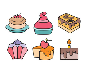 cake, pudding, ice cream and dessert icons set