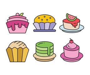 cake, pudding, ice cream and dessert icons set