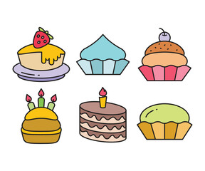cake, pudding, ice cream and dessert icons set
