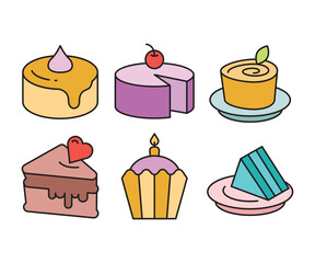 cake, pudding, ice cream and dessert icons set