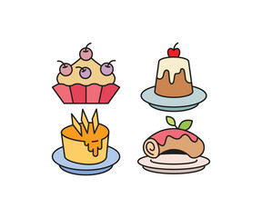 cake, pudding, ice cream and dessert icons set