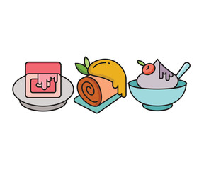 cake, pudding, ice cream and dessert icons set