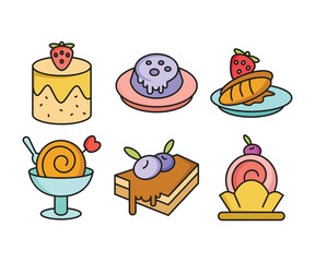 cake, pudding, ice cream and dessert icons set