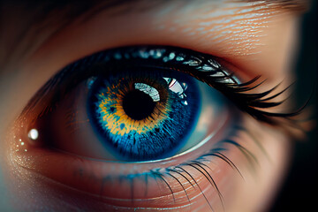 Fototapeta na wymiar Human blue eye close up. Generative AI