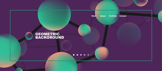 Line points connections geometric landing page background. Fluid circles and spheres with liquid gradients. Vector Illustration For Wallpaper, Banner, Background, Card, Book Illustration, landing page