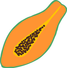 Papaya Fruit Flat Illustration