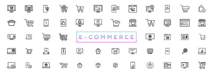 E-Commerce line icons set. E-Commerce outline icons collection. Shopping, online shop, delivery, marketing, store, money, payment, price