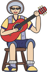 Hand Drawn Tourists playing guitar illustration in doodle style