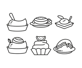 cake and dessert icons set line vector illustration