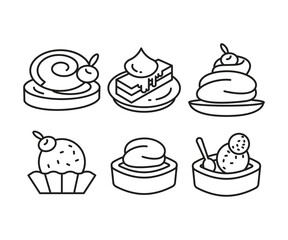 cake and dessert icons set line vector illustration