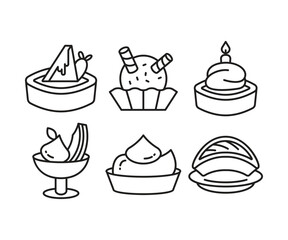cake and dessert icons set line vector illustration