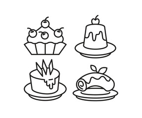Fototapeta na wymiar cake and dessert icons set line vector illustration