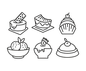 cake and dessert icons set line vector illustration