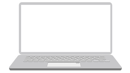 Silver laptop with open screen isolated on white background. Clipart.