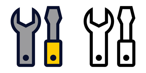 Spanner and Screwdriver. Color and Line Icons