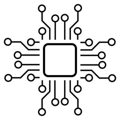 Silhouette of simple schematic chip or component for microcircuits isolated on white background. Technical clipart. Vector.