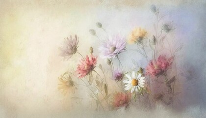 background with painted flowers in pastel light colors. Generative AI