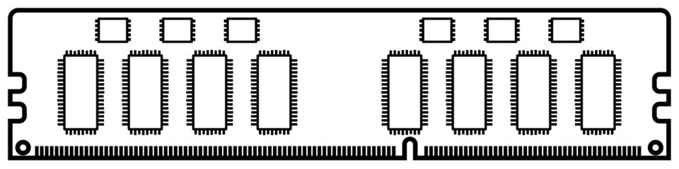 Outline RAM for desktop computer, memory stick isolated on white background. Clipart.