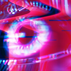 Glitching Cyborg Eyes with Pink Corrupted Dim Light, Generative AI