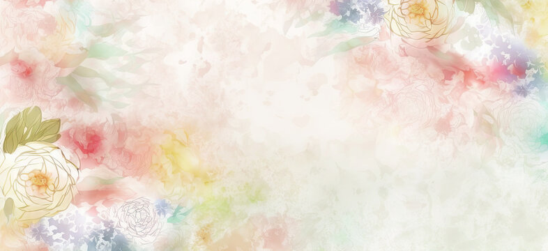 background with painted flowers in pastel light colors. Generative AI