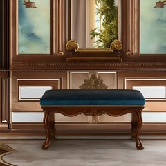 elegant vanity bench with a carved wood frame and upholstered seat1, Generative AI