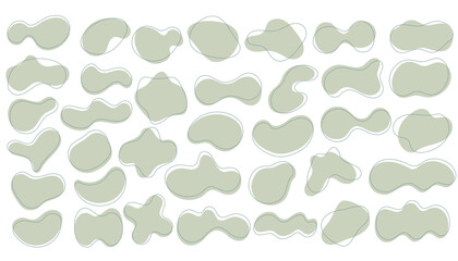 Green organic shapes set. Abstract irregular blots in minimal trendy design with outline circles. Forms for poster story frames. Vector
