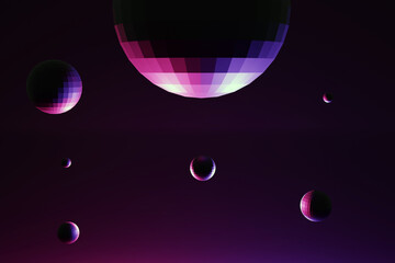 low poly space planet in 3d render design.