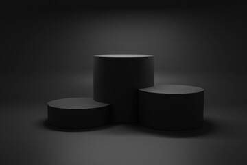 black three podium in 3d render design.