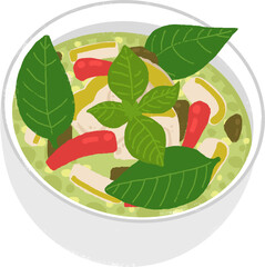タイ料理「グリーンカレー」のイラスト(斜め)