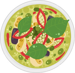タイ料理「グリーンカレー」のイラスト(真上)