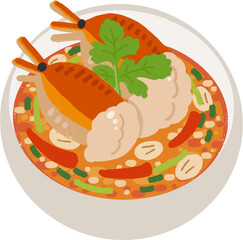 タイ料理「トムヤムクン」のイラスト(斜め)