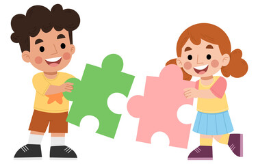 Illustration of children playing puzzles
